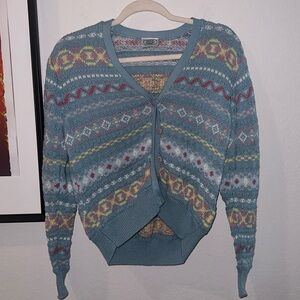 LAURA ASHLEY Great Britain Pastel Vintage Cotton Fair Isle Cardigan Size Small
